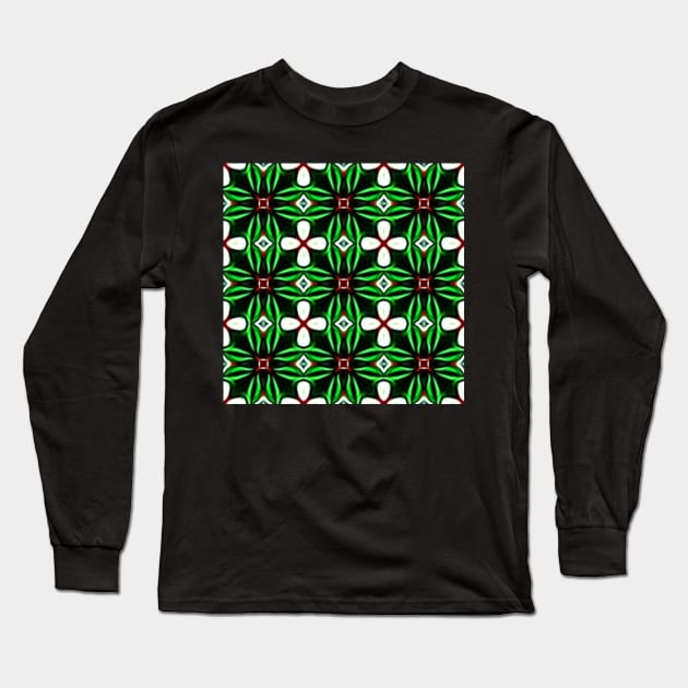 Red and Green Christmas Pattern Number 1 Long Sleeve T-Shirt by BubbleMench